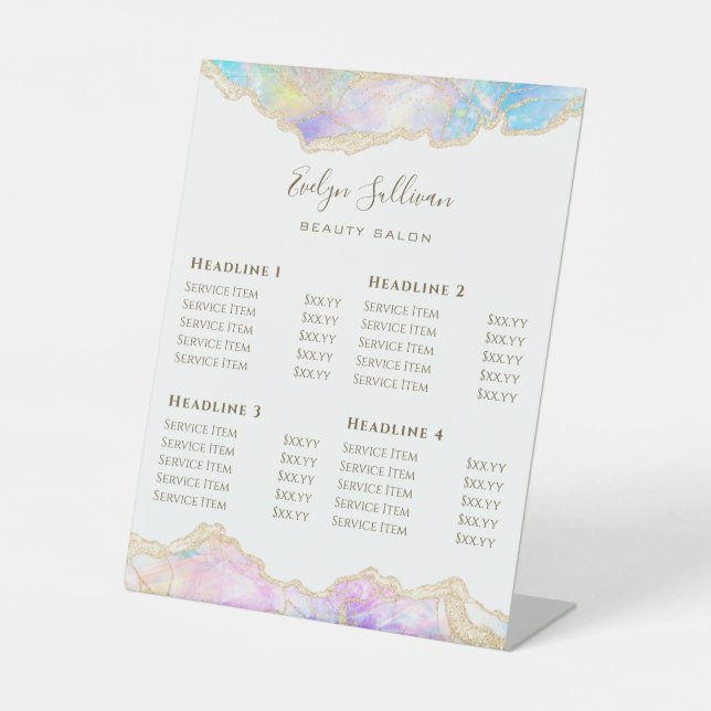 Blue Opal Beauty Salon Price List  Pedestal Sign (Front)