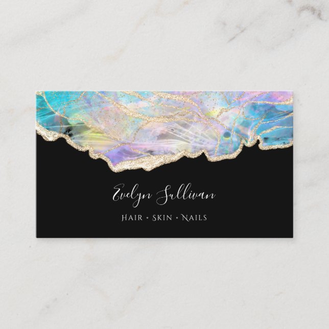Blue opal design on black business card (Front)