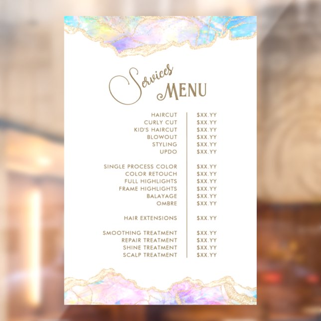 Blue Opal Design Services Menu Window Cling (Sheet 2)