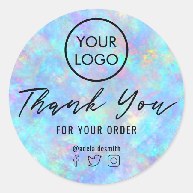 blue opal gemstone thank you classic round sticker (Front)