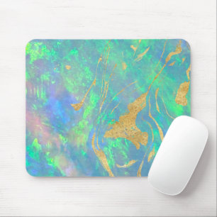 Blue Opal Gold Marble Modern Glam  Mouse Pad
