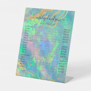 Blue Opal Gold Marble Modern Glam  Pedestal Sign