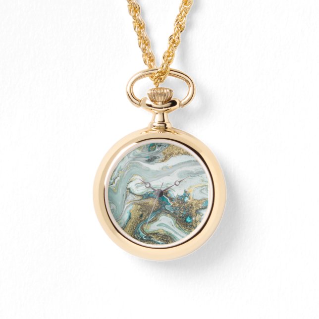 BLUE OPAL MARBLE SPARKLE GOLD BAND WATCH (Front)