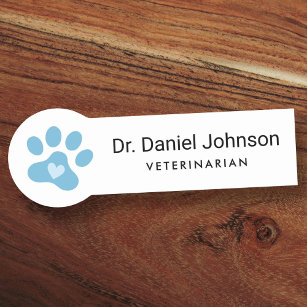 Blue or any colour paw print with heart veterinary name tag