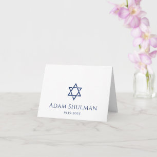 Blue or any colour Star of David sympathy thank yo Card