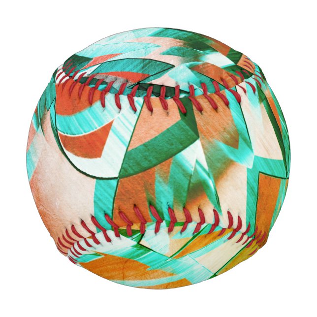 Blue or cyan streaks over rustic reddish orange baseball (Front)