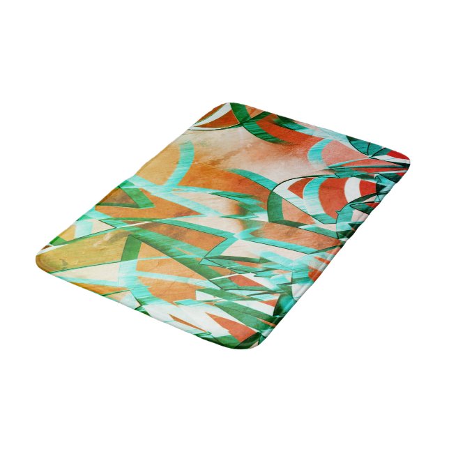 Blue or cyan streaks over rustic reddish orange bath mat (Angled)