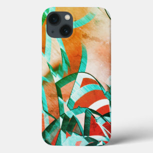 Blue or cyan streaks over rustic reddish orange iPhone 13 case