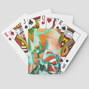 Blue or cyan streaks over rustic reddish orange playing cards