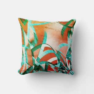 Blue or cyan streaks over rustic reddish orange throw pillow
