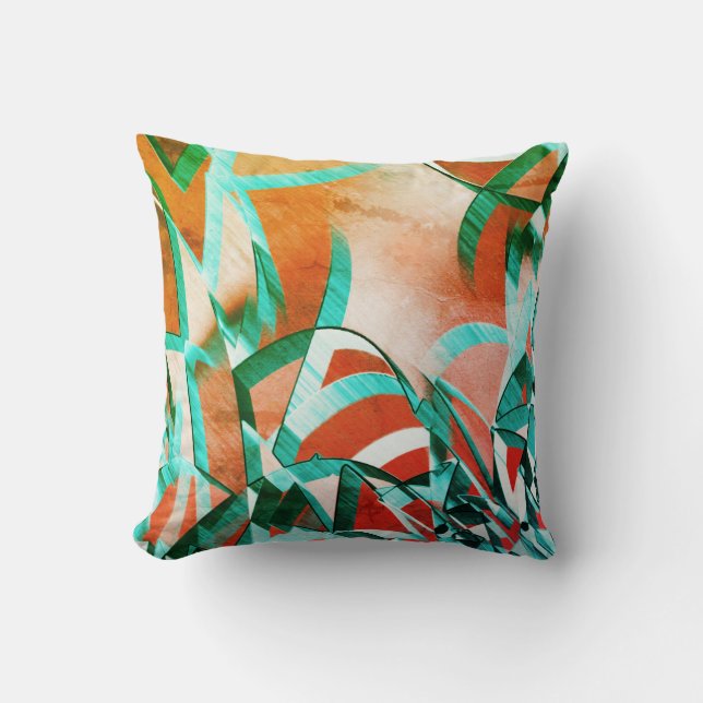Blue or cyan streaks over rustic reddish orange throw pillow (Front)