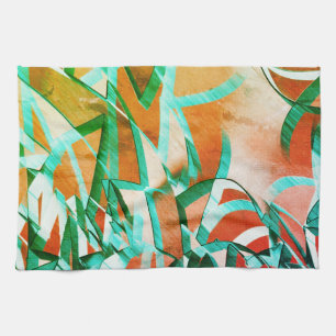 Blue or cyan stripes over rustic reddish orange kitchen towel
