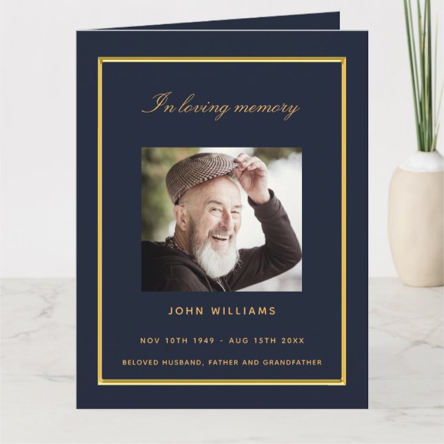 Blue or photo élégant programme funéraire (Devant)