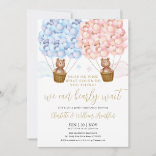Blue Or Pink Bearly Wait Gender Reveal Party Invitation