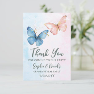 Blue or Pink Gender Reveal Baby Shower Party Thank You Card