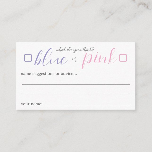 Blue or Pink Gifts Gender Reveal Voting Enclosure Card (Front)