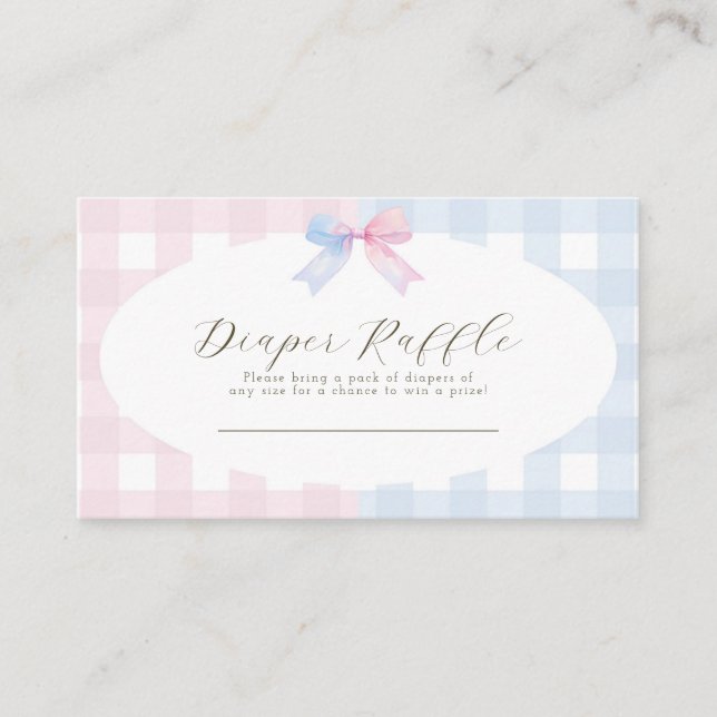 Blue or Pink Gingham Bow Gender Reveal Baby Shower Enclosure Card (Front)