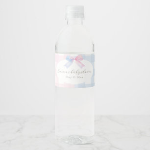 Blue or Pink Gingham Bow Gender Water Bottle Label