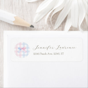 Blue or Pink Gingham Bow Return Address Label