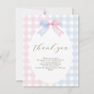 Blue or Pink Gingham Bow Thank You Card