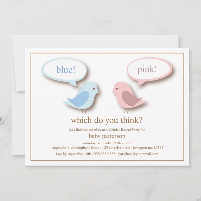 Blue or PInk Little Birds Gender Reveal Party Invitation (Front)