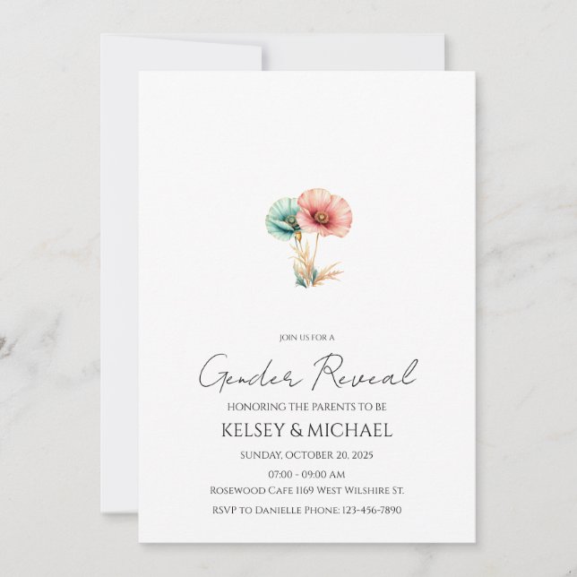 Blue or Pink Watercolor Gender Reveal  Invitation (Front)