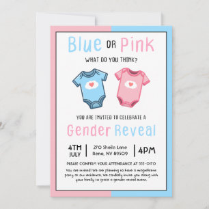 Blue or Pink What Do You Think Gender Reveal  Invitation