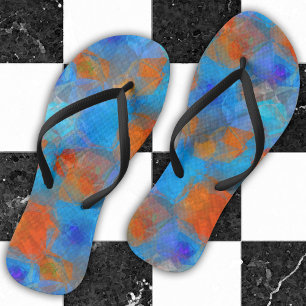 Blue Orange Abstract Art Summer Flip Flops