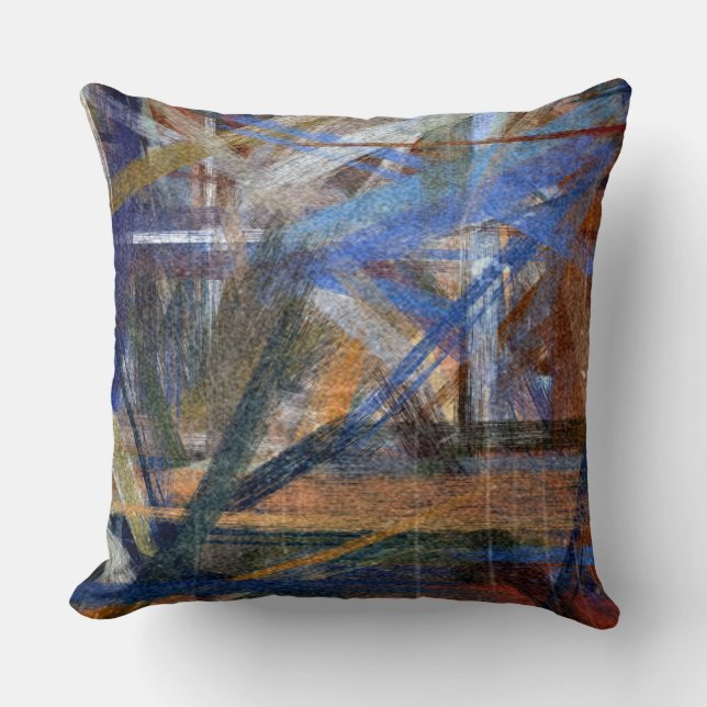 Blue Orange Abstract Throw Pillow (Front)
