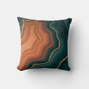 Blue Orange and Gold Geode-Inspired Throw Pillow
