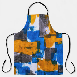 Blue, orange, and grey abstract art apron