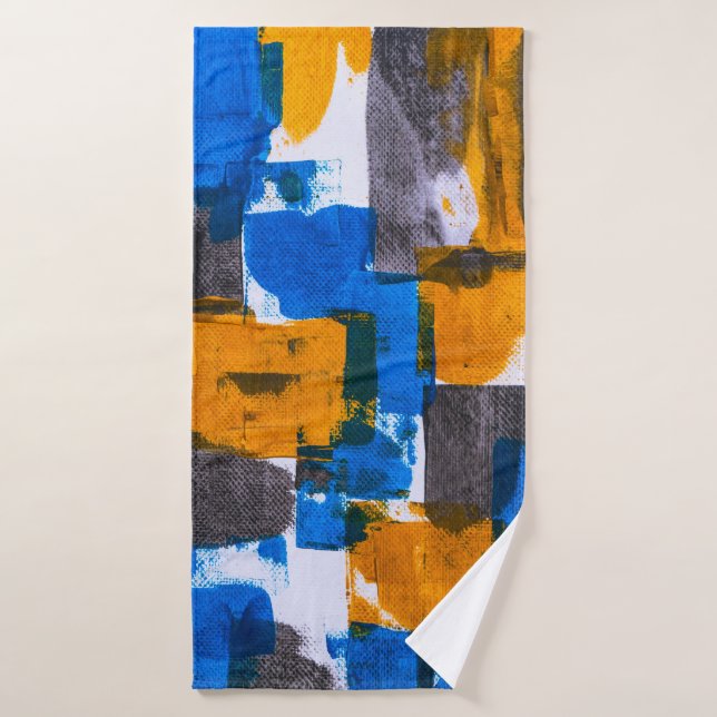 Blue, orange, and grey abstract art bath towel (Bath Towel)