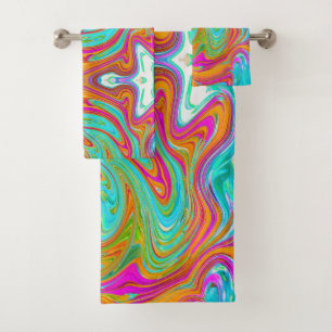 Blue, Orange and Hot Pink Groovy Abstract Retro Bath Towel Set