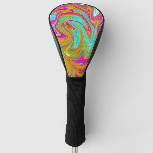 Blue, Orange and Hot Pink Groovy Abstract Retro Golf Head Cover (Front)