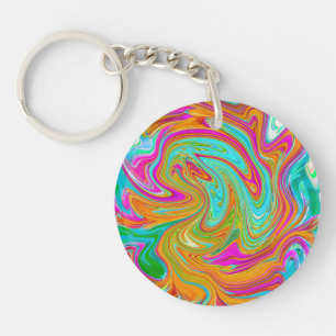 Blue, Orange and Hot Pink Groovy Abstract Retro Keychain