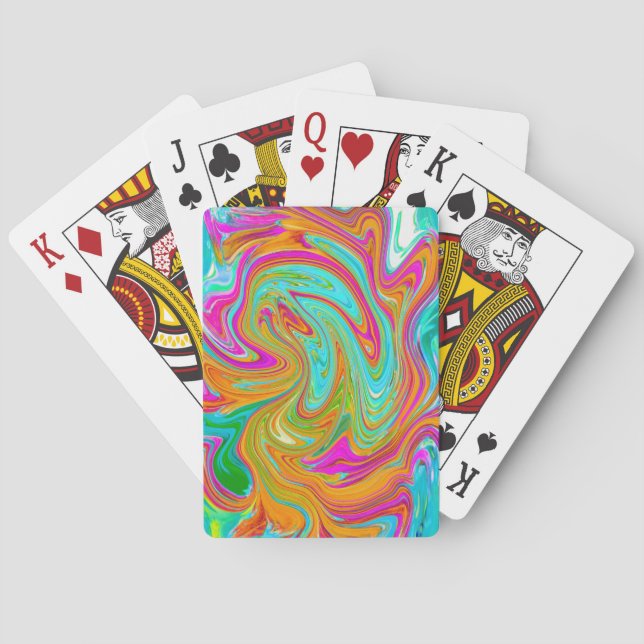 Blue, Orange and Hot Pink Groovy Abstract Retro Playing Cards (Back)