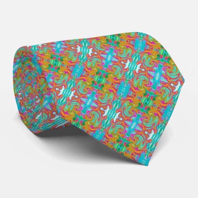Blue, Orange and Hot Pink Groovy Abstract Retro Tie (Rolled)