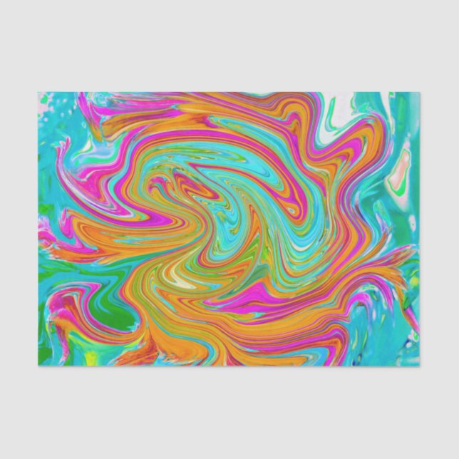Blue, Orange and Hot Pink Groovy Abstract Retro Tissue Paper (Front)