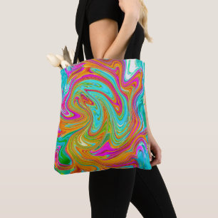 Blue, Orange and Hot Pink Groovy Abstract Retro Tote Bag
