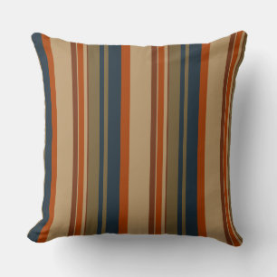 Blue orange and olive stripes throw pillow