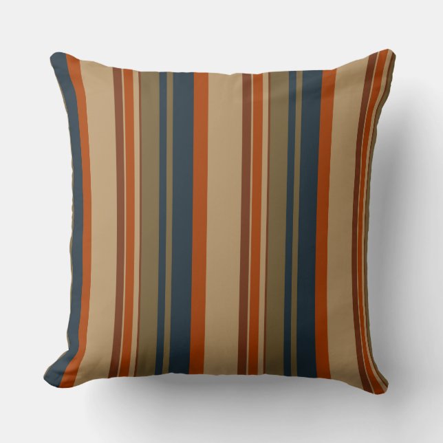 Blue orange and olive stripes throw pillow (Front)