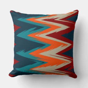 Blue, orange and red chevron Pattern  Throw Pillow