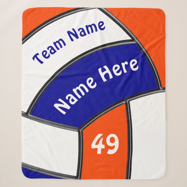 Blue, Orange and White Volleyball Throw Blankets (Front)