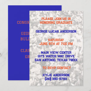 Blue Orange Athlete Player Graduation Invitation 