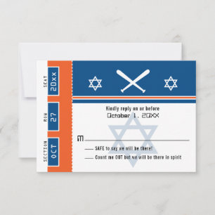 Blue Orange Bar Mitzvah Baseball Ticket RSVP Card