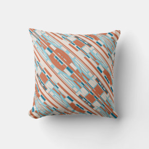 Blue Orange Beige Southwest Look Slanted Mosaics Throw Pillow
