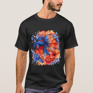 Blue Orange Betta Fish Watercolor, Vibrant Floral  T-Shirt