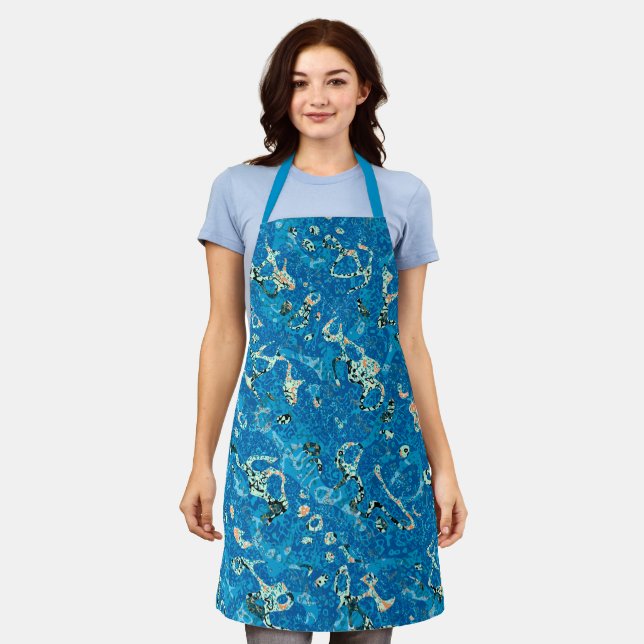 Blue Orange Black Spotted Graphic Abstraction Apron (Worn)