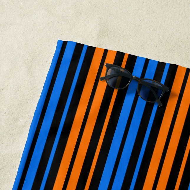 Blue Orange Blue Vertical Stripes Design   Beach Towel (In Situ)