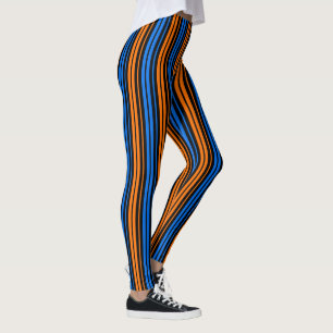 Blue Orange Blue Vertical Stripes Design Leggings